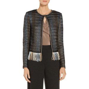 St. John Inlaid Ribbon Knit Fringe-Hem Jacket sz 6